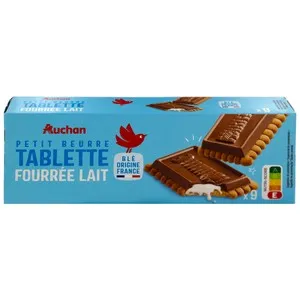 PRODUCTO ALCAMPO Galletas de mantequilla con tableta de chocolate con leche con relleno de leche 140 g.