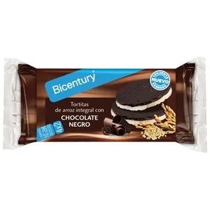 BICENTURY Tortitas de arroz integral con chocolate negro BICENTURY, 130 g.