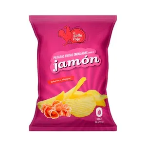 EL GALLO ROJO Patatas fritas onduladas con sabor a jamón EL GALLO ROJO bolsa de 140 g.