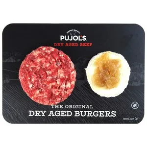 PUJOL'S Burger meat de vaca madurada + medallón de rulo de cabra con cebolla caramelizada 150 g.