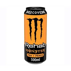 MONSTER Energy Bebida energética rehab peach sabor a melocotón lata 500 ml.