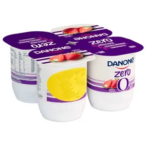 DANONE Zero 0% Yogur desnatado sin azúcares añadidos y sin conservantes, sabor a fresa 4 x 120 g.