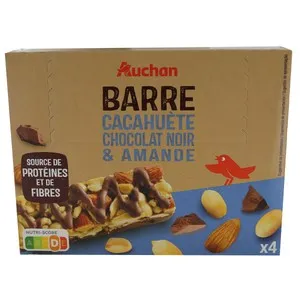 PRODUCTO ALCAMPO Barritas de cereales de cacahuete, almendras y chocolate 120 g.