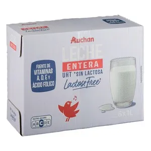 AUCHAN Leche entera de vaca sin lactosa 6 x 1 l Producto Alcampo.