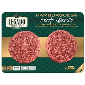 LEGADO IBERICO Hamburguesa de cerdo ibérico con secreto ibérico 2x120 g. La ibérica. El secreto de la roja. Selección Española.