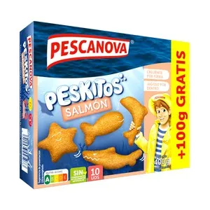 PESCANOVA Peskitos Salmón rebozado y ultracongelado con formas de peces 400 g.