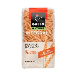 GALLO Nature Pasta plumas rayadas integrales 450 g.