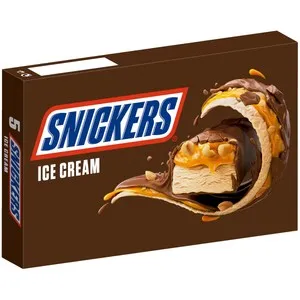 SNICKERS Barritas de helado cremoso, caramelo y cacahuetes recubierta de chocolate 5 uds. 228 g.