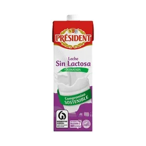 PRESIDENT Leche de vaca desnatada y sin lactosa de origen 100% española 1 l.
