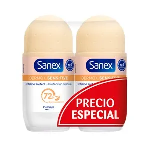 SANEX Dermo+ sensitive Desodorante roll-on para mujer antitranspirante 72 horas, especial pieles sensibles 2 x 50 ml.