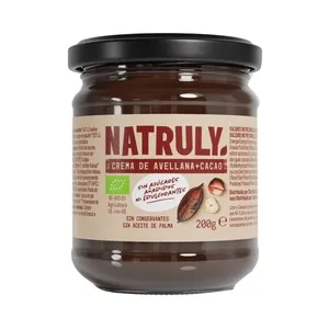 NATRULLY Crema de avellana y cacao ecológicos, sin azúcares añadidos ni edulcorantes 200 g.