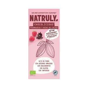 NATRULY Chocolate ecológico con frambuesa y nibs de cacao tableta 85 g.