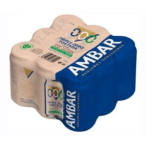AMBAR Cerveza triple zero tostada pack 9 latas 33 cl.