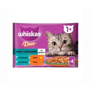 WHISKAS Alimento de gato bolsa húmeda surf & turf 4 x 85 gr.