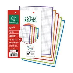 50 fichas de cartulina bristol A5 250g con bordes de color EXACOMPTA.