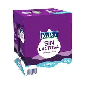 KAIKU Leche entera de vaca, sin lactosa 6 x 1l.