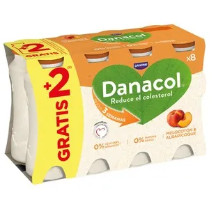DANACOL de Danone Leche fermentada desnatada con edulcorantes, esteroles vegetales añadidos y sabor melocotón y albaricoque 6 x 96 ml.