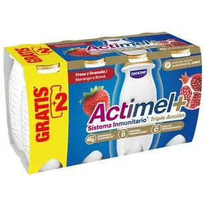 ACTIMEL + de Danone Leche fermentada con Lcasei y sabor a fresa y granada 6 x 94 ml.