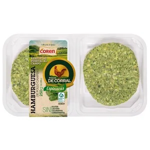 Bandeja con hamburguesas de pollo de corral con espinacas COREN 2 x 125 g.