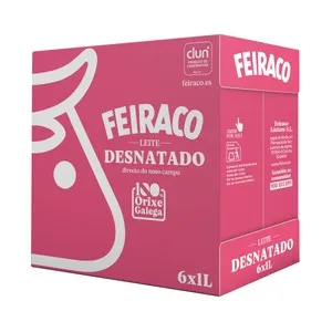 FEIRACO Leche de vaca desnatada y de origen 100% gallega 6 x 1l.