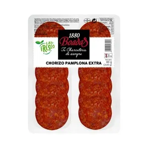 BOADAS Chorizo de Pamplona de categoria extra, sin gluten y cortado en lonchas BOADAS 2 x 40 g.