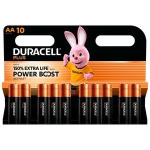 Pack de 10 pilas alcalinas AA, LR06, 1,5V, DURACELL Plus.