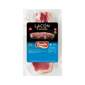 FAMILIA Lacón asturiano curado, en trozos sin hueso, elaborado sin gluten y sin lactosa FAMILIA 300 g.