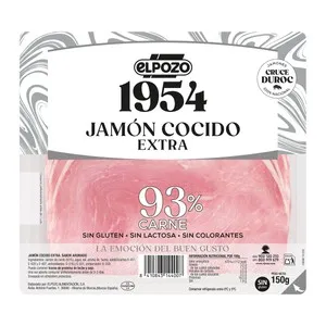 EL POZO 1954 Jamón cocido de categoria extra, sin lactosa, ni colorantes, cortado en lonchas 150 g.