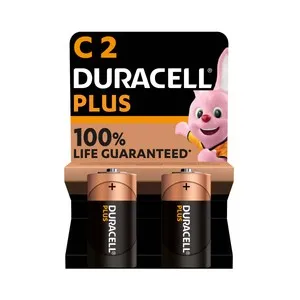 Pack de 2 pilas alcalinas C, LR14, 1,5V, DURACELL Plus.