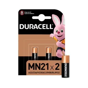 Pack de 2 pilas alcalinas A23, MN21, 12V, DURACELL.