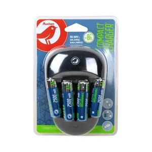 Pack de 4 pilas recargables AA y cargador PRODUCTO ALCAMPO, 2500 mAh.