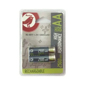 Pack de 2 pilas recargables AA, Ni-MH, HR06, PRODUCTO ALCAMPO, 2500 mAh.