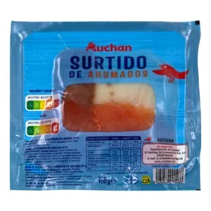 AUCHAN Surtido de ahumados (salmón, bacalao y atún de aleta amarilla ahumados) 100 g. Producto Alcampo