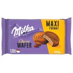MILKA Chocowafer galletas Barquillo con Relleno de Cacao y Cubierto de Chocolate con Leche de los Alpes 300 g.