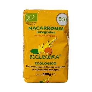 ECOLECERA Pasta macarrones integrales de calidad superior, 100% ecológicos 500 g.