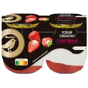 ALCAMPO GOURMET Yogur cremoso natural azucarado con fresas y sin gluten 2 x 125 g.