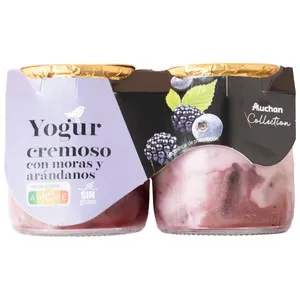 PRODUCTO ALCAMPO Collection Yogur cremoso natural azucarado con moras y arándanos y sin gluten 2 x 125 g.
