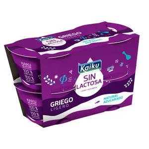 KAIKU Yogur griego natural azucarado y sin lactosa 4 x 90 g.
