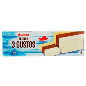 AUCHAN Bloque de helado de 3 gustos (vainilla, chocolate y nata) 1 l. Producto Alcampo