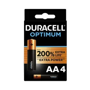 Pack de 4 pilas alcalinas AA, LR06, 1,5V, DURACELL Optimum.