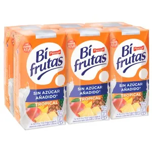 BIFRUTAS Leche con zumo de frutas tropicales sin azúcares añadidos y con vitaminas A, C y E 6 x 200 ml.