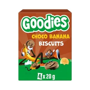GOODIES Galletas infantiles con cacao, sabor plátano, a partir de 9 meses 4 x 20 g.