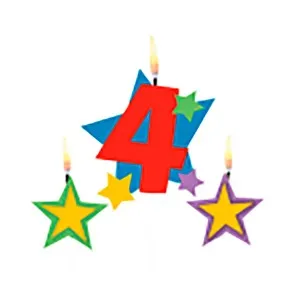 Vela de cumpleaños número 4 con dos velas de estrellas, 12,2x13,5cm, AMSCAN