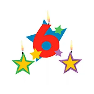 Vela de cumpleaños número 6 con dos velas de estrellas, 12,2x13,5cm, AMSCAN