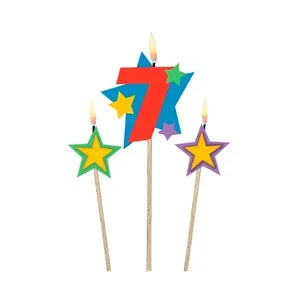 Vela de cumpleaños número 7 con dos velas de estrellas, 12,2x13,5cm, AMSCAN