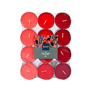 Set de 24 tealights, velas pequeñas, aroma de friutos rojos, 3 colores rojos, ALCAMPO.