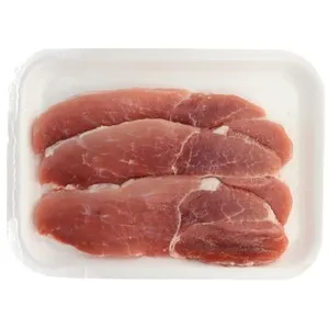Filetes de jamón de cerdo ideales para freír, bandeja.