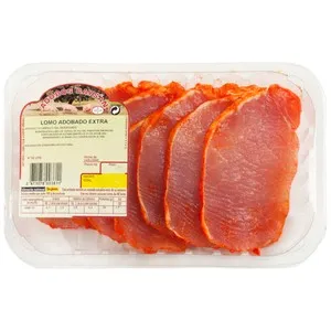 Bandeja con filetes de lomo cerdo adobados de categoria extra CAYSAN