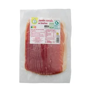 PRODUCTO ECONÓMICO ALCAMPO Jamón curado (7 meses de curación) cortado en lonchas PRODUCTO ECONÓMICO ALCAMPO 250 g.
