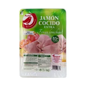 AUCHAN Jamón cocido de categoria extra, cortado en finas lonchas 150 g. Producto Alcampo